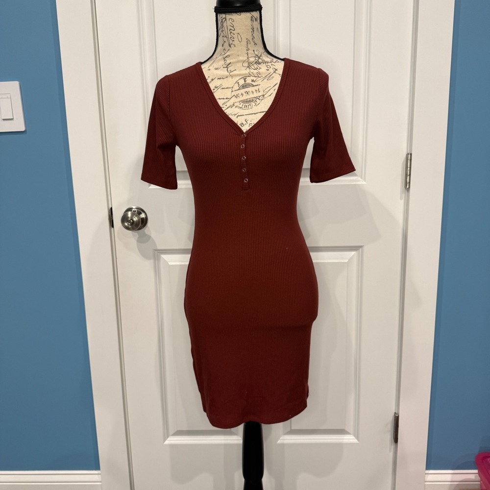 Forever 21 Womens Ribbed‎ Short Sleeve Henley Bodycon Dress m Size Small NWT